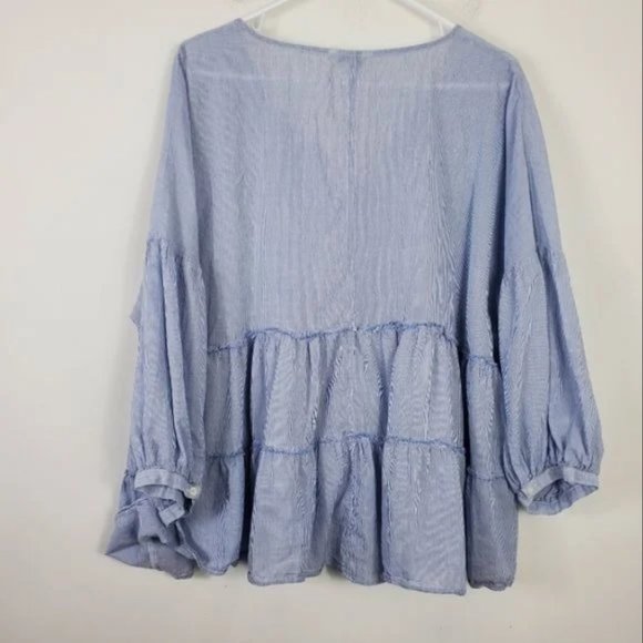Lucky Brand Baby Doll Blouse Womens Size XL Balloon Sleeve Tiered Boxy Boho - Picture 3 of 4
